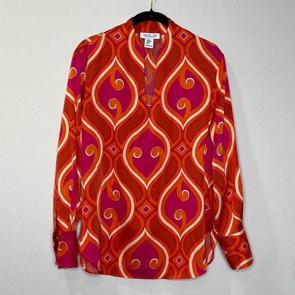 Rachel Zoe Retro Long Sleeve Silky Blouse - Picture 1 of 7